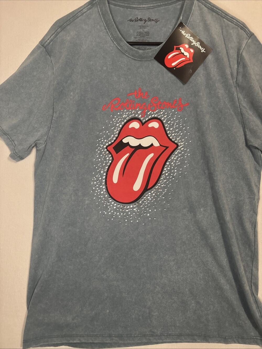 Rolling Stones T-Shirt Unisex But Size Is Men’s Large NWT Acid Wash Blue
